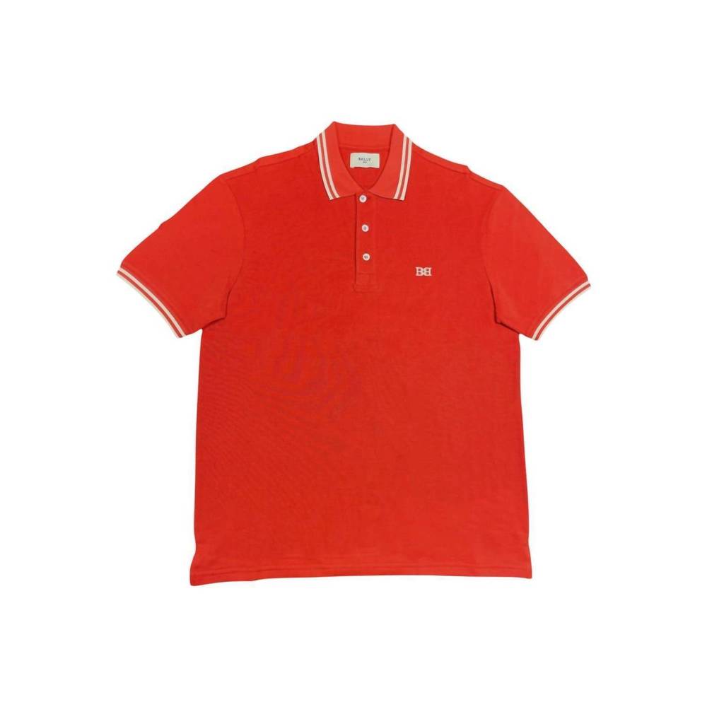 NEW BALLY men's tipped regular fit cotton polo shirt in orange
